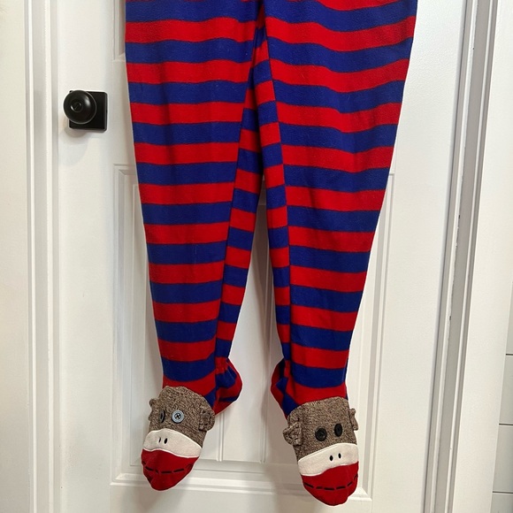 Nick & Nora Bright Blue and Red Striped Sock Monkey Onesie. Size Small. - Picture 7 of 8